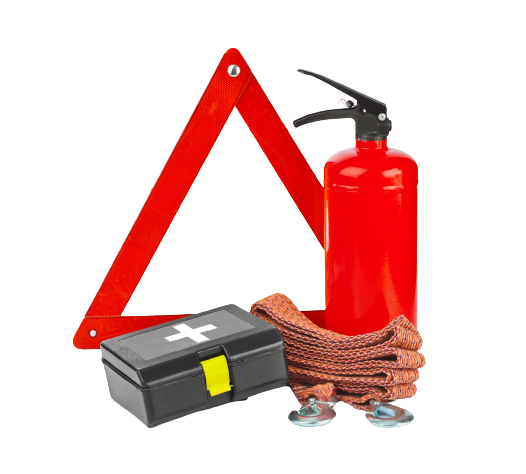 Emergency road safety kit with warning triangle